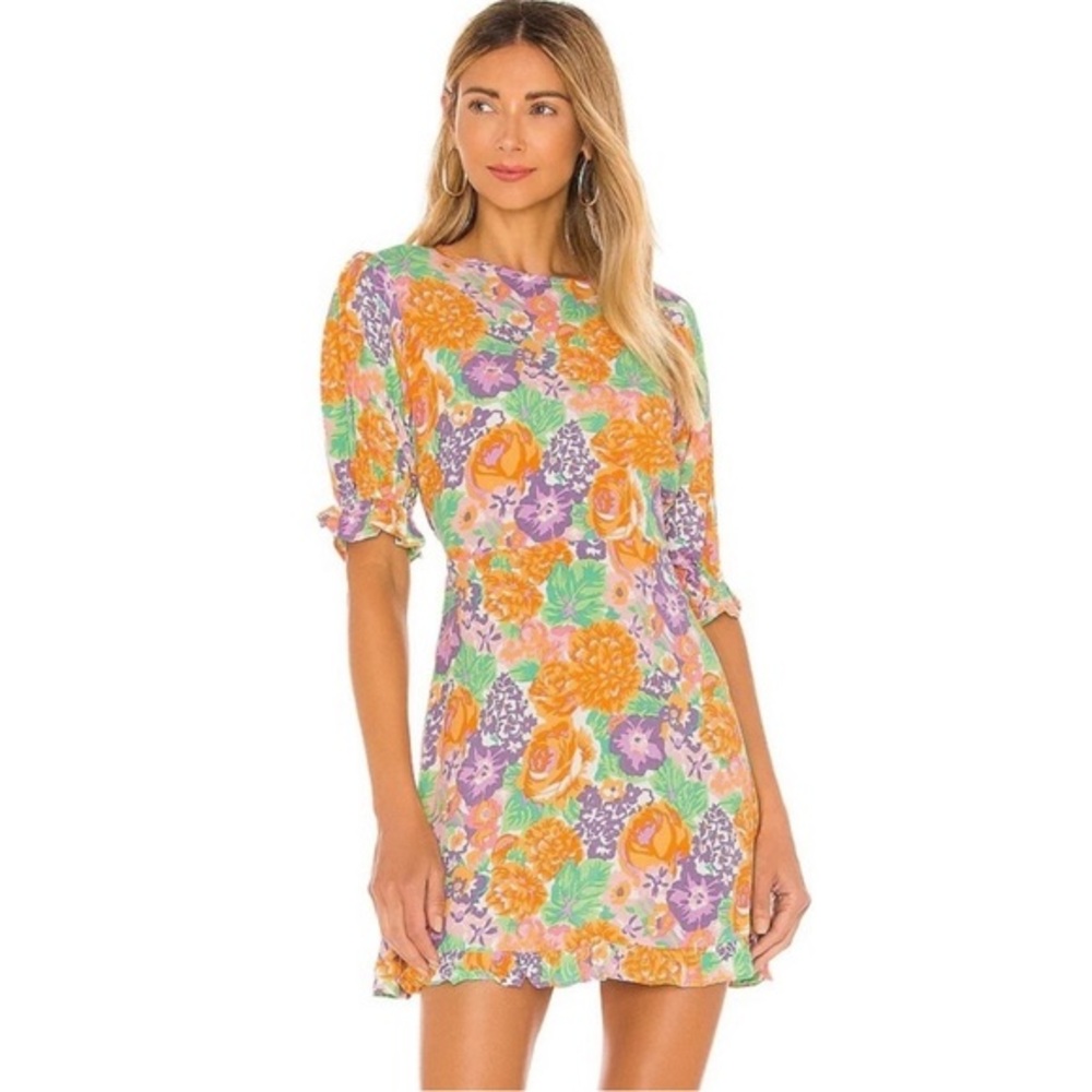 Faithfull The Brand Florence Floral Print Orange Mini Dress Sz. S (4)